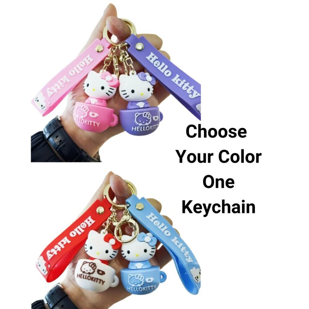Hello Kitty Teacup Keychain with Wrist Strap Choose Your Color NWT